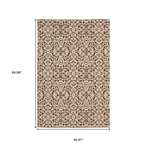 Homeroots 5' Gorgeous Orange Oriental Area Rug - Stain Resistant, Perfect For Homes With Kids And Pets 4' X 6' Polyester 574682