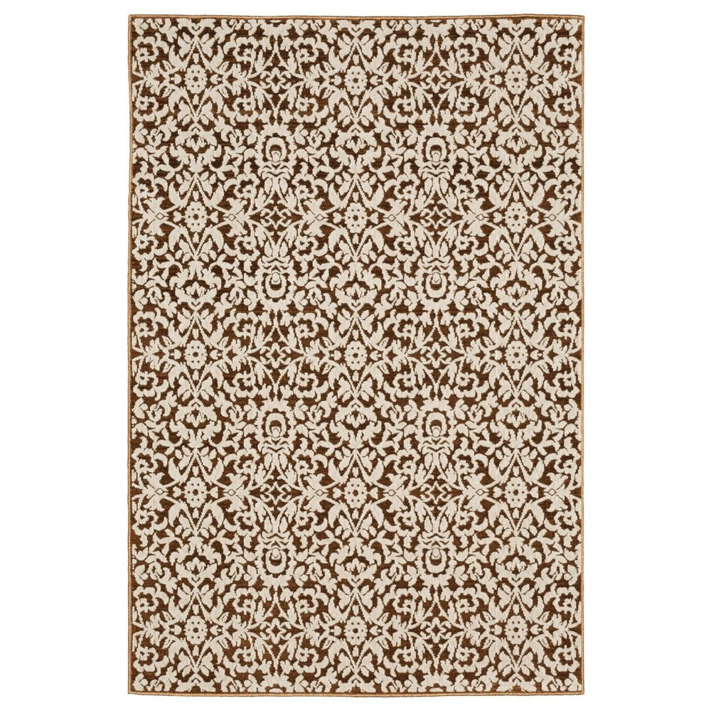HomeRoots 5' Timeless Rust and Beige Oriental Area Rug - Durable, Stain-Resistant Design for Warm Living Spaces 4' X 6' 574682