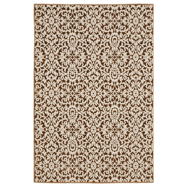 HomeRoots 5' Timeless Rust and Beige Oriental Area Rug - Durable, Stain-Resistant Design for Warm Living Spaces 7' X 10' 574683