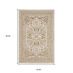 Homeroots 5' Ivory And Gold Oriental Area Rug - Stain Resistant, Stylish Design For Any Home Decor 5' X 8' Polyester 574685