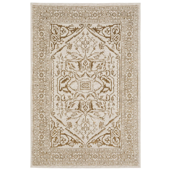 HomeRoots 5' Ivory and Gold Oriental Area Rug – Timeless Elegance for Any Room, Durable, Stain-Resistant Design 5' X 8' 574685
