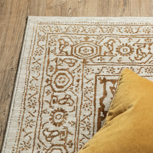 Homeroots 5' Ivory And Gold Oriental Area Rug - Stain Resistant, Stylish Design For Any Home Decor 5' X 8' Polyester 574685
