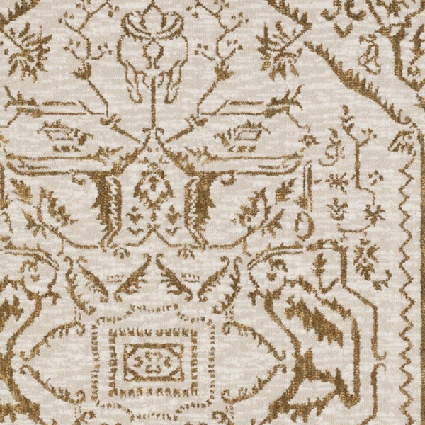 Homeroots 5' Ivory And Gold Oriental Area Rug - Stain Resistant, Stylish Design For Any Home Decor 4' X 6' Polyester 574687