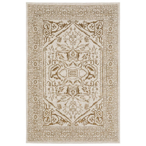 HomeRoots 5' Ivory and Gold Oriental Area Rug – Timeless Elegance for Any Room, Durable, Stain-Resistant Design 7' X 10' 574688