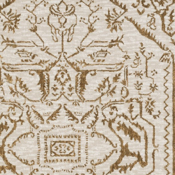 Homeroots 5' Ivory And Gold Oriental Area Rug - Stain Resistant, Stylish Design For Any Home Decor 8' X 11' Polyester 574689