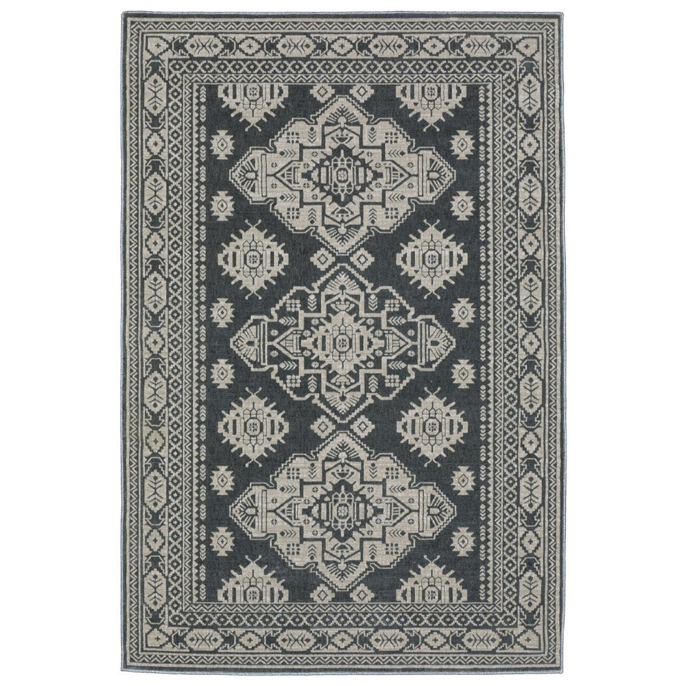 HomeRoots 10' Blue and Gray Medallion Area Rug - Durable, Elegant Design for Living Rooms and High-Traffic Spaces 4' X 6' 574691