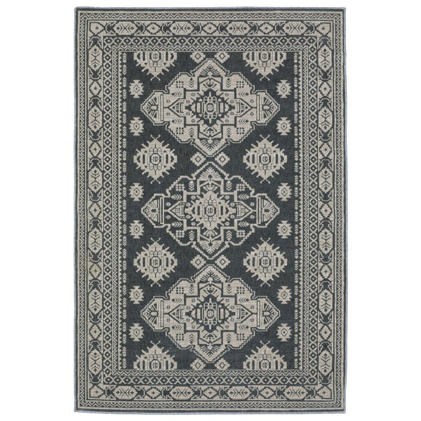 HomeRoots 10' Blue and Gray Medallion Area Rug - Durable, Elegant Design for Living Rooms and High-Traffic Spaces 5' X 8' 574692