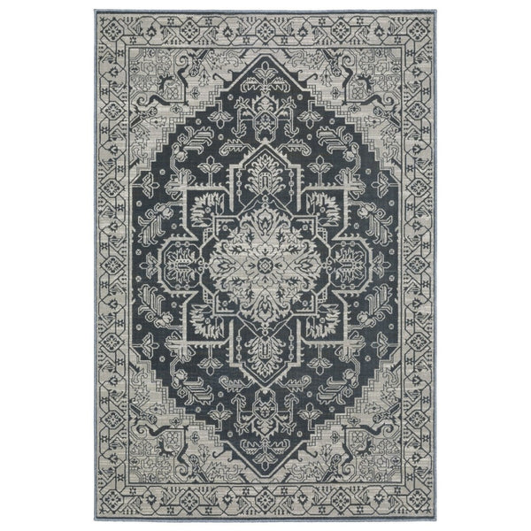 HomeRoots 5' Timeless Blue and Gray Oriental Area Rug - Durable, Family-Friendly Style for Any Room 10' X 13' 574696