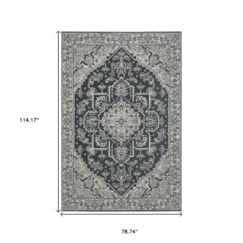 Homeroots 5' Blue Oriental Area Rug - Stain Resistant, Stylish Design For Living Spaces With Kids And Pets 7' X 10' Polyester 574698