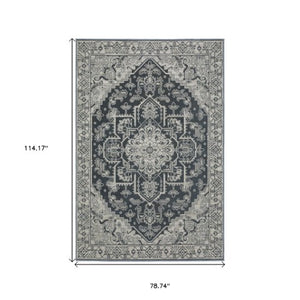 Homeroots 5' Blue Oriental Area Rug - Stain Resistant, Stylish Design For Living Spaces With Kids And Pets 7' X 10' Polyester 574698