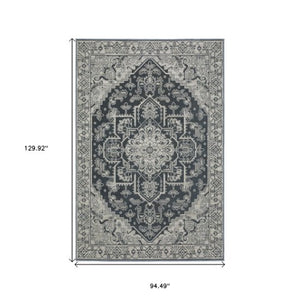 Homeroots 5' Blue Oriental Area Rug - Stain Resistant, Stylish Design For Living Spaces With Kids And Pets 8' X 11' Polyester 574699