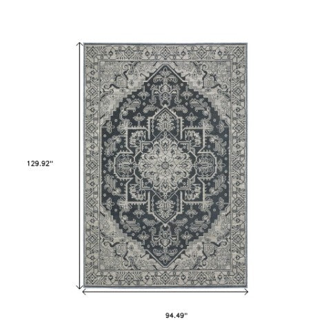 Homeroots 5' Blue Oriental Area Rug - Stain Resistant, Stylish Design For Living Spaces With Kids And Pets 8' X 11' Polyester 574699