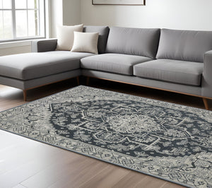 Homeroots 5' Blue Oriental Area Rug - Stain Resistant, Stylish Design For Living Spaces With Kids And Pets 8' X 11' Polyester 574699