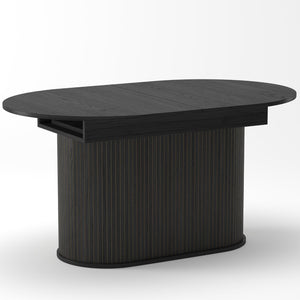 English Elm 55.11"-70.86" Extendable Dining Table with Sculpted Striped Legs Seats Six in Modern Style W757P411742