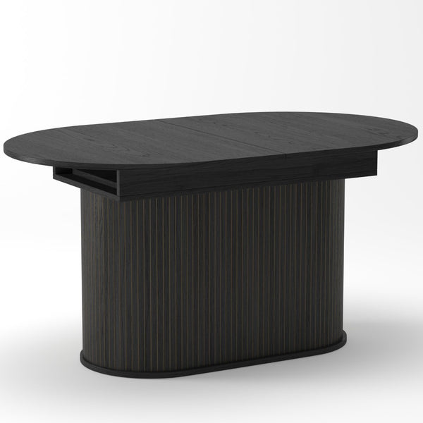 English Elm 55.11"-70.86" Extendable Dining Table with Sculpted Striped Legs Seats Six in Modern Style W757P411742