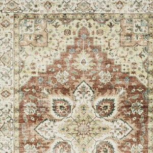 HomeRoots 5' Timeless Red and Ivory Oriental Distressed Area Rug for Elegant Living Spaces and Durability 5' X 7' 574700