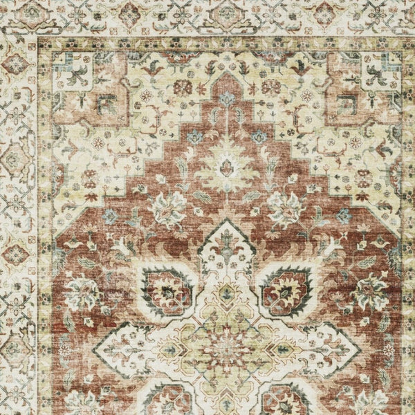 HomeRoots 5' Timeless Red and Ivory Oriental Distressed Area Rug for Elegant Living Spaces and Durability 5' X 7' 574700
