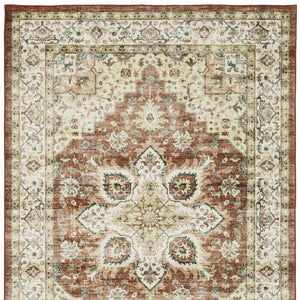 HomeRoots 5' Timeless Red and Ivory Oriental Distressed Area Rug for Elegant Living Spaces and Durability 5' X 7' 574700
