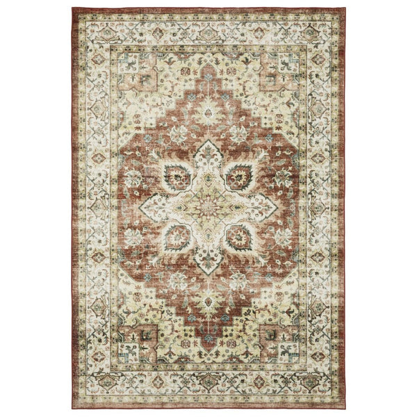 HomeRoots 5' Timeless Red and Ivory Oriental Distressed Area Rug for Elegant Living Spaces and Durability 5' X 7' 574700