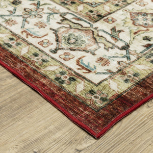 HomeRoots 5' Timeless Red and Ivory Oriental Distressed Area Rug for Elegant Living Spaces and Durability 5' X 7' 574700