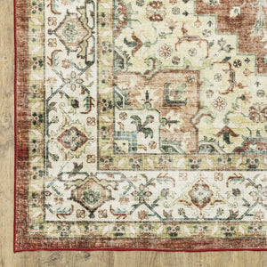 HomeRoots 5' Timeless Red and Ivory Oriental Distressed Area Rug for Elegant Living Spaces and Durability 5' X 7' 574700