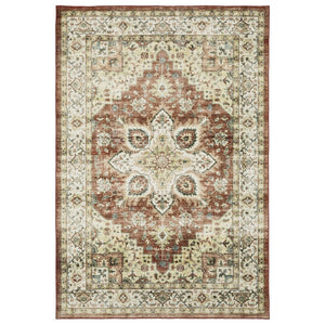 HomeRoots 5' Timeless Red and Ivory Oriental Distressed Area Rug for Elegant Living Spaces and Durability 4' X 6' 574701