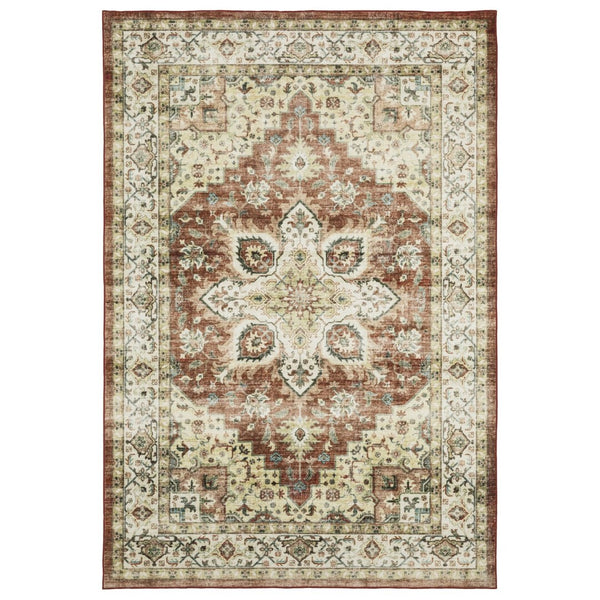 HomeRoots 5' Timeless Red and Ivory Oriental Distressed Area Rug for Elegant Living Spaces and Durability 8' X 10' 574702