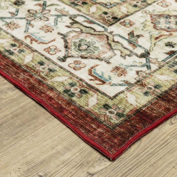 HomeRoots 5' Timeless Red and Ivory Oriental Distressed Area Rug for Elegant Living Spaces and Durability 8' X 10' 574702