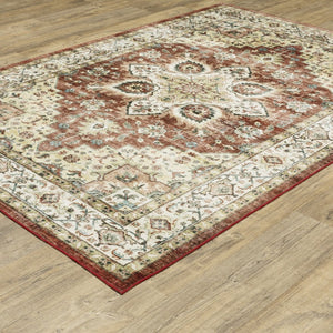 HomeRoots 5' Timeless Red and Ivory Oriental Distressed Area Rug for Elegant Living Spaces and Durability 8' X 10' 574702