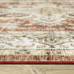 HomeRoots 5' Timeless Red and Ivory Oriental Distressed Area Rug for Elegant Living Spaces and Durability 8' X 10' 574702