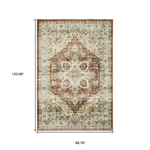 HomeRoots 5' Timeless Red and Ivory Oriental Distressed Area Rug for Elegant Living Spaces and Durability 8' X 10' 574702