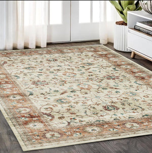 Homeroots 5' Ivory Oriental Distressed Area Rug - Stain Resistant, Non-skid Design For Stylish Home Decor 5' X 7' Polyester 574703