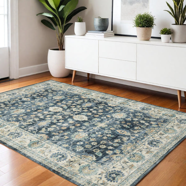 Homeroots 5' Ivory Oriental Distressed Area Rug - Stain Resistant, Non-skid Design For Stylish Home Decor 4' X 6' Polyester 574704
