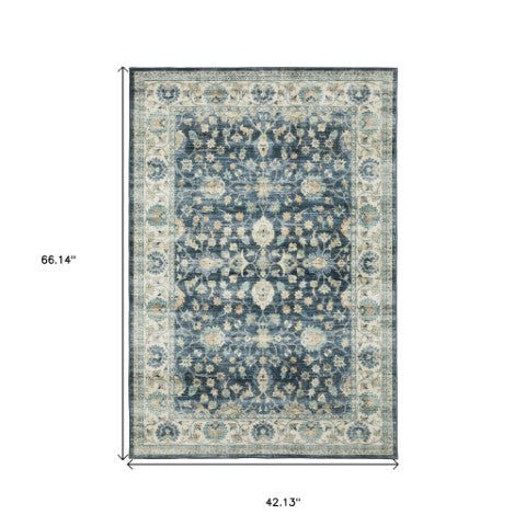 Homeroots 5' Ivory Oriental Distressed Area Rug - Stain Resistant, Non-skid Design For Stylish Home Decor 4' X 6' Polyester 574704