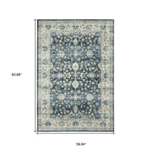Homeroots 5' Ivory Oriental Distressed Area Rug - Stain Resistant, Non-skid Design For Stylish Home Decor 5' X 7' Polyester 574705