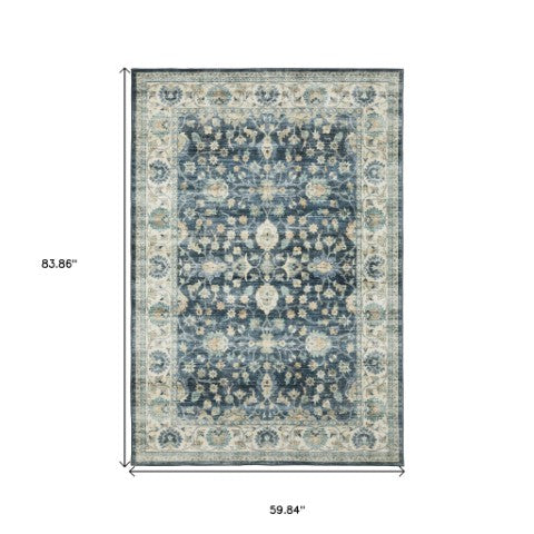 Homeroots 5' Ivory Oriental Distressed Area Rug - Stain Resistant, Non-skid Design For Stylish Home Decor 5' X 7' Polyester 574705