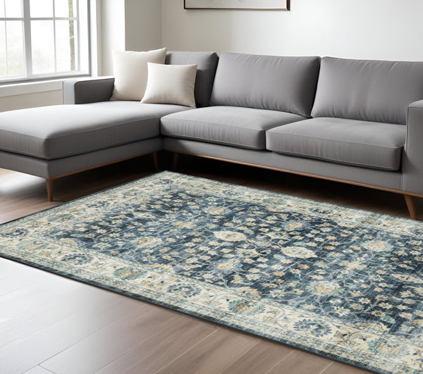 Homeroots 5' Ivory Oriental Distressed Area Rug - Stain Resistant, Non-skid Design For Stylish Home Decor 8' X 10' Polyester 574706