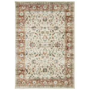 HomeRoots 5' Elegant Ivory and Rust Oriental Distressed Area Rug for Timeless Charm and Everyday Durability 4' X 6' 574707