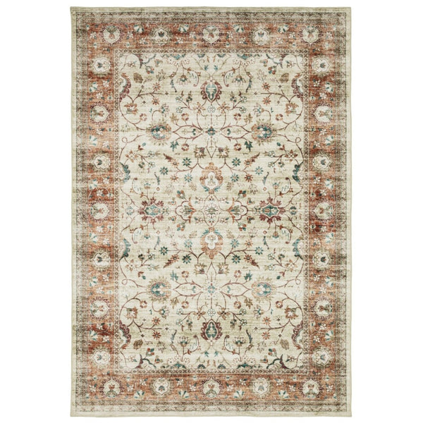HomeRoots 5' Elegant Ivory and Rust Oriental Distressed Area Rug for Timeless Charm and Everyday Durability 4' X 6' 574707