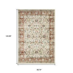 Homeroots 5' Ivory Oriental Distressed Area Rug - Stain Resistant, Non-skid Design For Stylish Home Decor 8' X 10' Polyester 574708