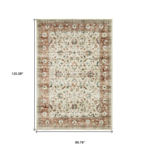 Homeroots 5' Ivory Oriental Distressed Area Rug - Stain Resistant, Non-skid Design For Stylish Home Decor 8' X 10' Polyester 574708