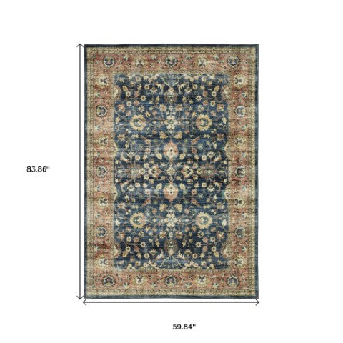 Homeroots 5' Ivory Oriental Distressed Area Rug - Stain Resistant, Non-skid Design For Stylish Home Decor 5' X 7' Polyester 574710