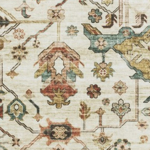 Homeroots 5' Ivory Oriental Distressed Area Rug - Elegant Non-skid Design, Stain Resistant For Any Décor 5' X 7' Polyester 574712