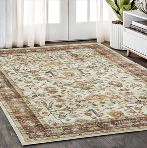 Homeroots 5' Ivory Oriental Distressed Area Rug - Elegant Non-skid Design, Stain Resistant For Any Décor 5' X 7' Polyester 574712