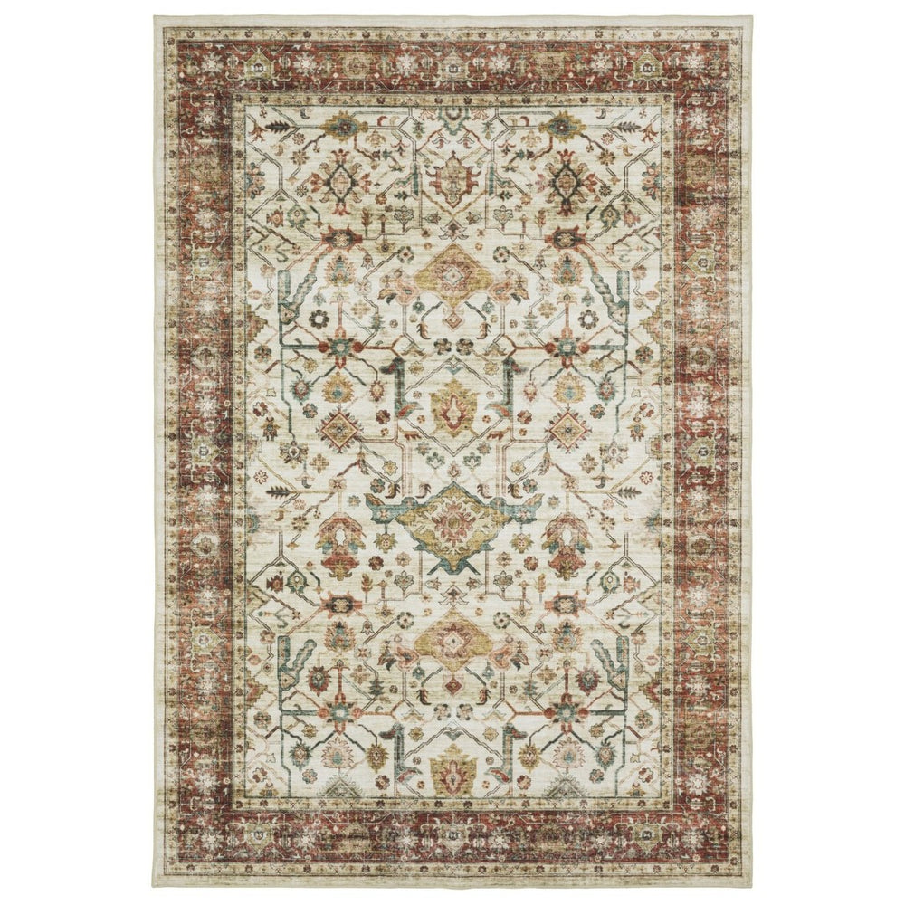 HomeRoots 5' Ivory Oriental Distressed Area Rug - Timeless Elegance for Living Spaces, Durable & Easy Maintenance 5' X 7' 574712