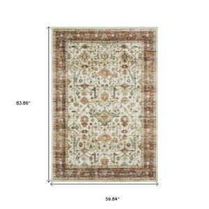 Homeroots 5' Ivory Oriental Distressed Area Rug - Elegant Non-skid Design, Stain Resistant For Any Décor 5' X 7' Polyester 574712