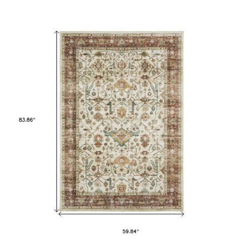 Homeroots 5' Ivory Oriental Distressed Area Rug - Elegant Non-skid Design, Stain Resistant For Any Décor 5' X 7' Polyester 574712