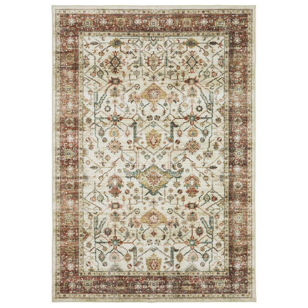 Homeroots 5' Ivory Oriental Distressed Area Rug - Elegant Non-skid Design, Stain Resistant For Any Décor 4' X 6' Polyester 574713
