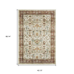 Homeroots 5' Ivory Oriental Distressed Area Rug - Elegant Non-skid Design, Stain Resistant For Any Décor 4' X 6' Polyester 574713