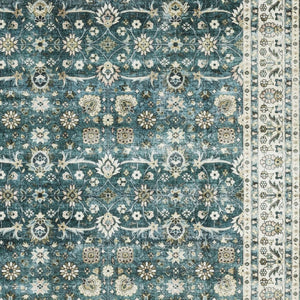 Homeroots 4' Teal Oriental Distressed Area Rug - Stylish, Non-skid, Stain-resistant Design For Any Room 4' X 6' Polyester 574715